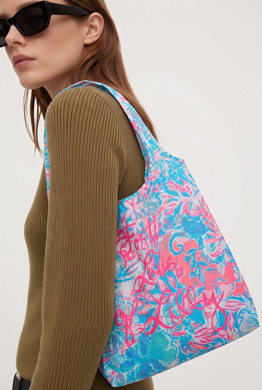 For The Love Of Lilly Pulitzer Reusable Packable Lightweight Nylon Tote Bag READ